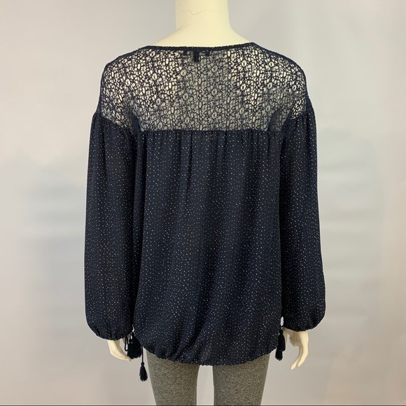 RW&CO. Shirt Top Blouse Crochet Tassel Blue - Picture 6 of 7